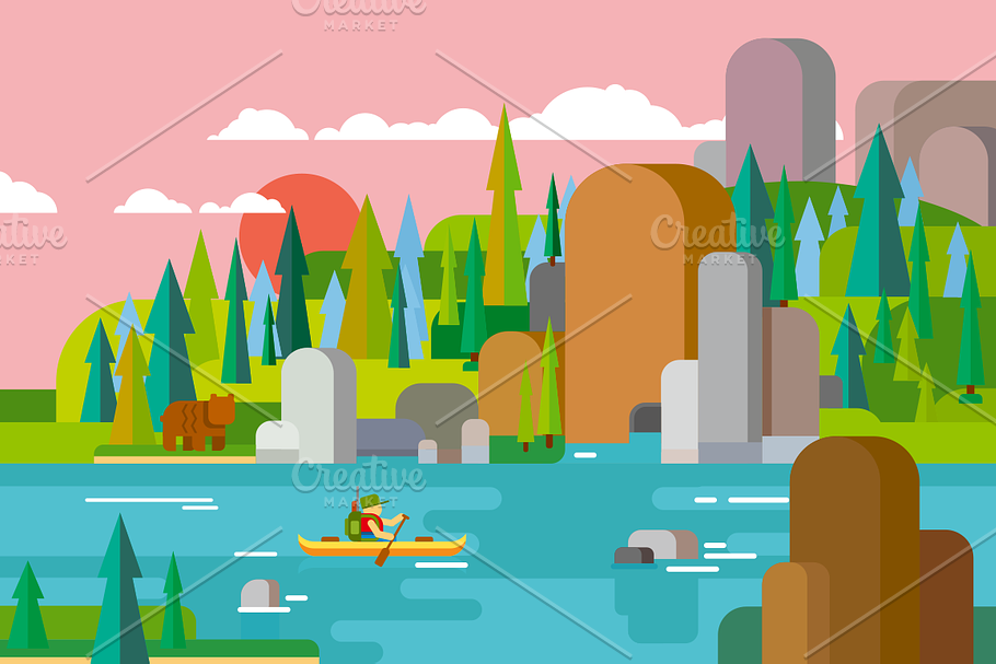 Rafting on river in Illustrations - product preview 8