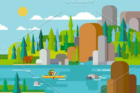 Rafting on river in Illustrations - product preview 1