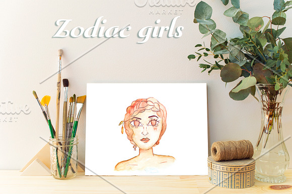 Watercolor Zodiac Girls Set in Illustrations - product preview 5