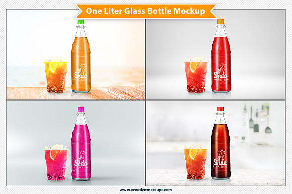 One Liter Glass Bottle Mockup in Product Mockups - product preview 1