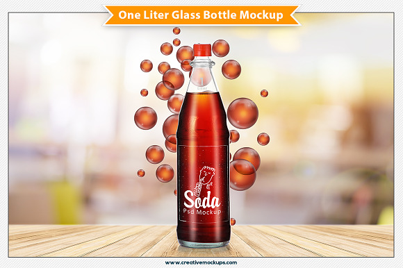 One Liter Glass Bottle Mockup in Product Mockups - product preview 2