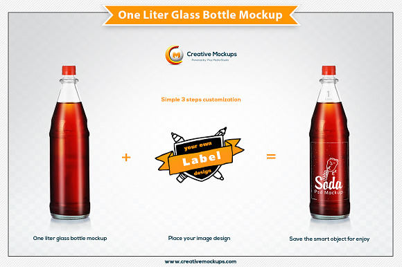 One Liter Glass Bottle Mockup in Product Mockups - product preview 3