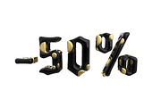 The sign -50off. Made of gold and