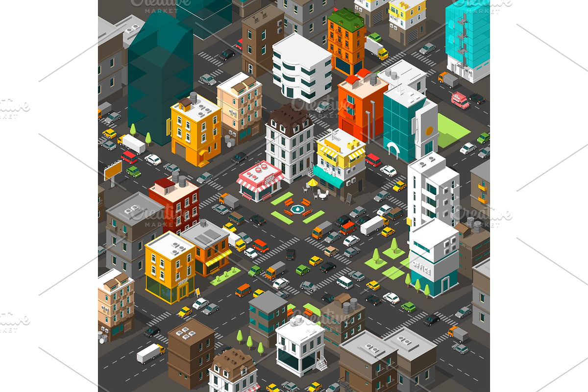 Vector isometric city. Cartoon town. in Illustrations - product preview 8