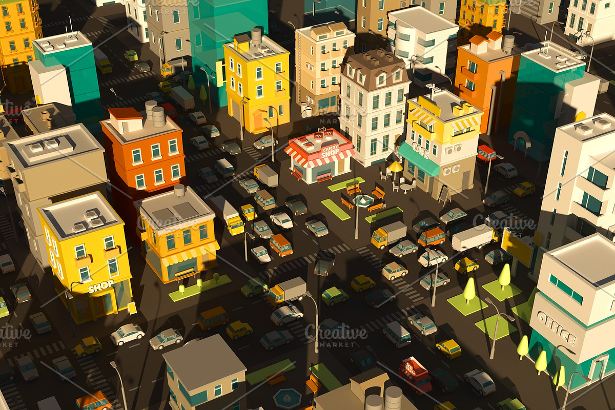 Cartoon city town district. Street in Illustrations - product preview 8