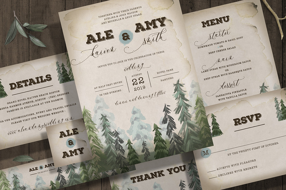 Pine Trees Wedding Invitation in Wedding Templates - product preview 8