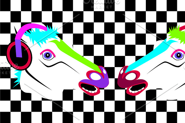 Pop art horses heads neon modern 