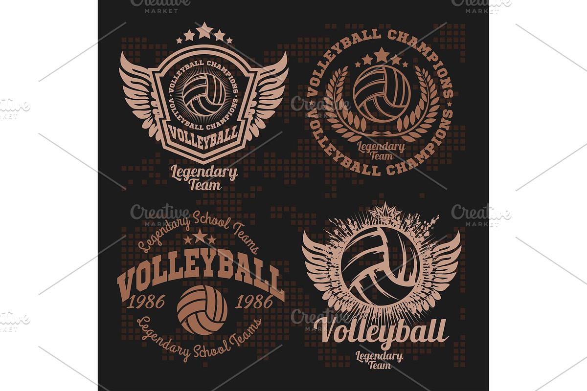 Set Badges logos volleyball teams in Illustrations - product preview 8