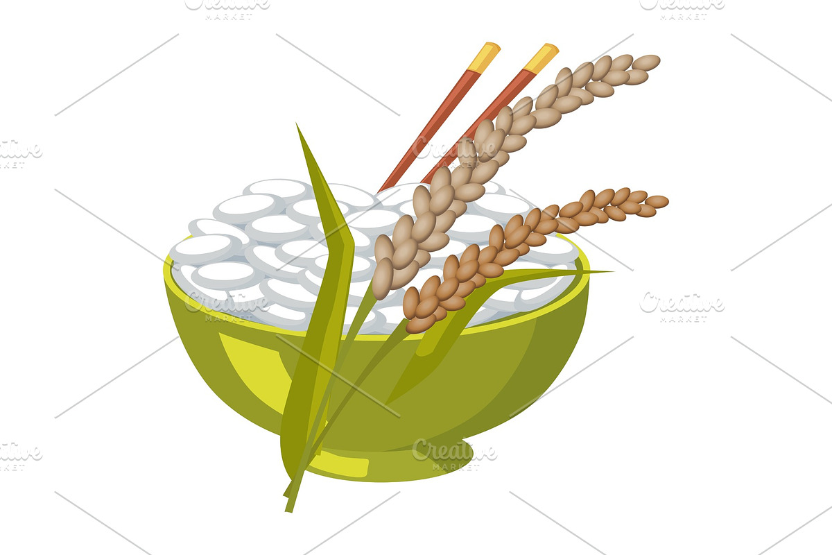 Green Bowl with Rice and Chopsticks in Illustrations - product preview 8