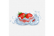 Strawberries Drop in Water Isolated