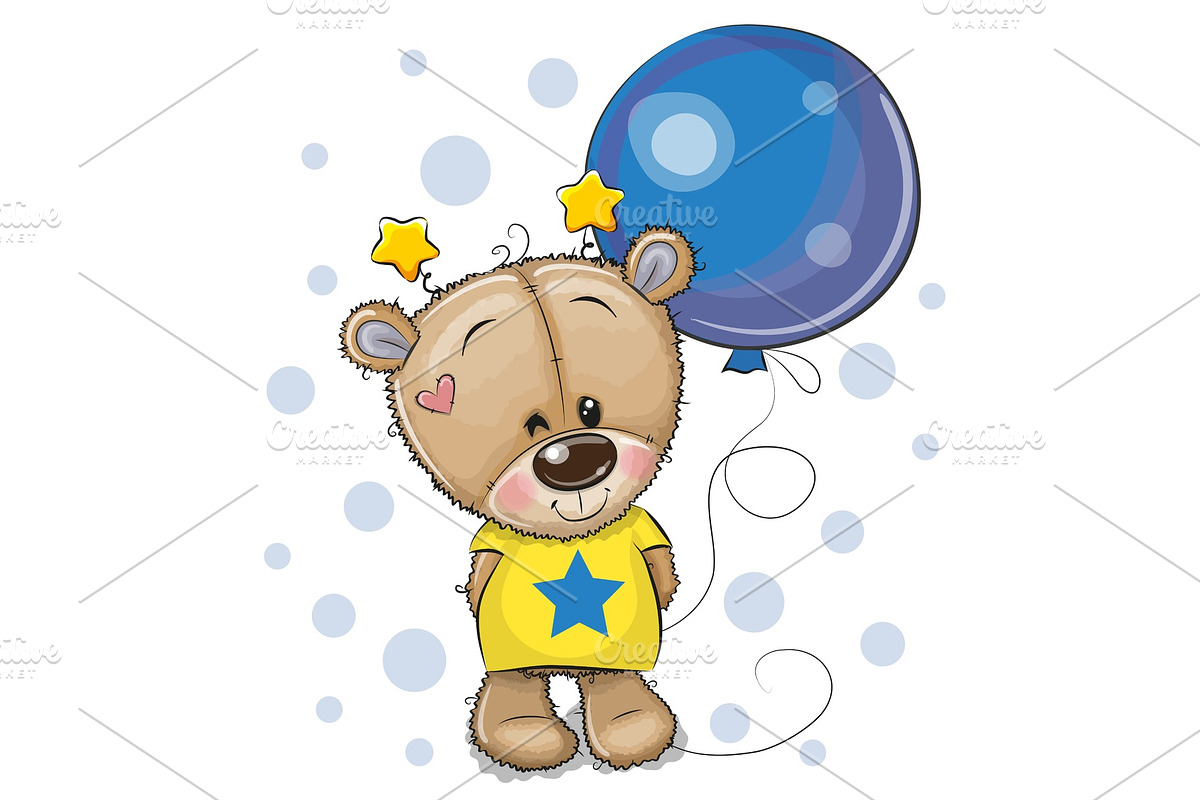Cute Cartoon Teddy Bear with Balloon in Illustrations - product preview 8