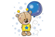 Cute Cartoon Teddy Bear with Balloon