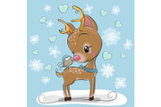 Deer with bird on a blue background