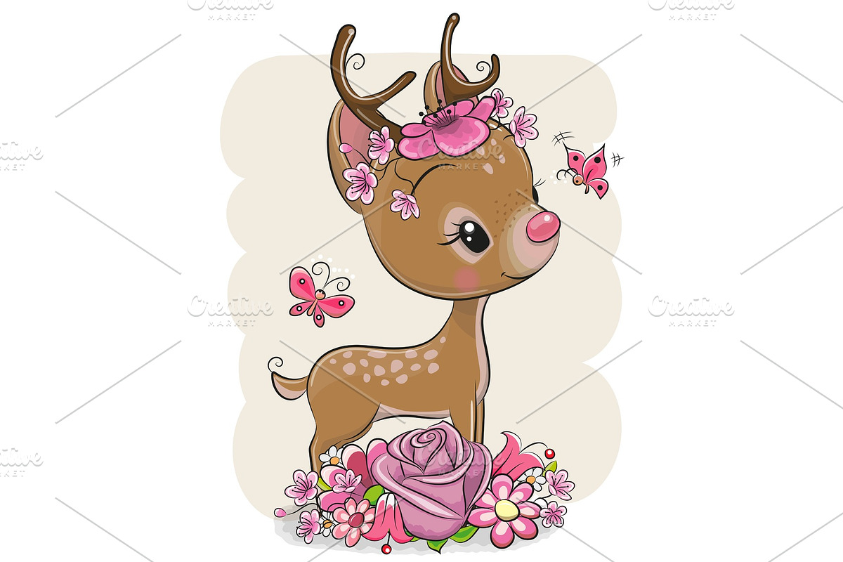 Deer with flowers in Illustrations - product preview 8