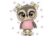 Cartoon Owl on a hearts background