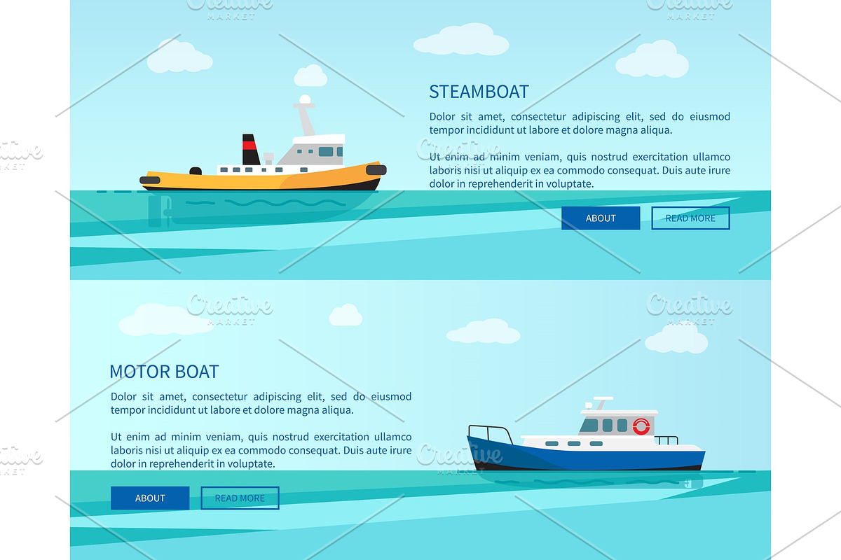 Retro Steamboat and Motor Boat out in Illustrations - product preview 8