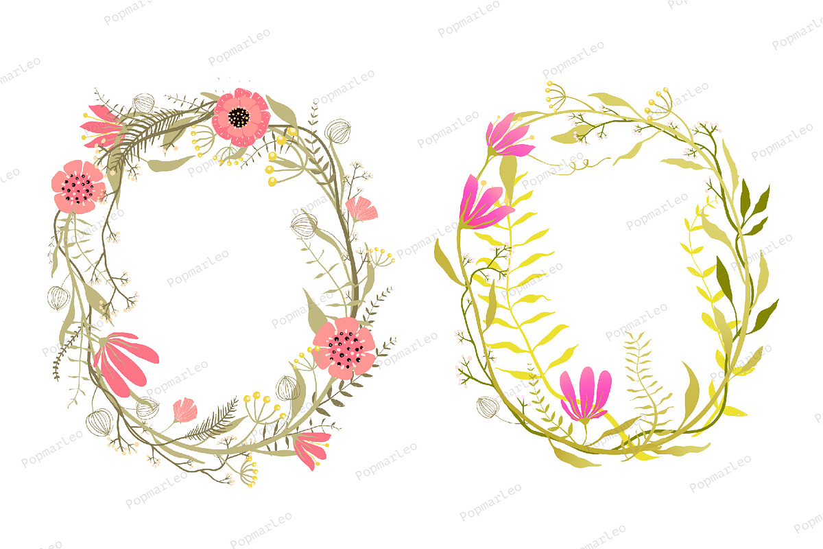 Wreath with Flowers Decoration in Illustrations - product preview 8