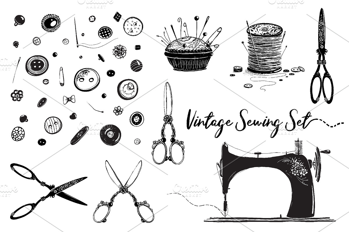 Sewing Hobby Vintage Set in Illustrations - product preview 8