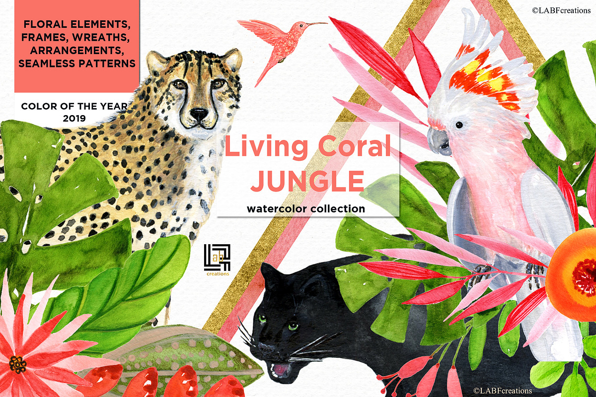 Living Coral Tropical Watercolor in Illustrations - product preview 8