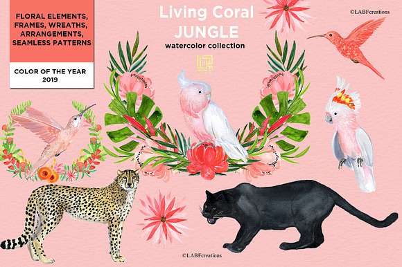 Living Coral Tropical Watercolor in Illustrations - product preview 6