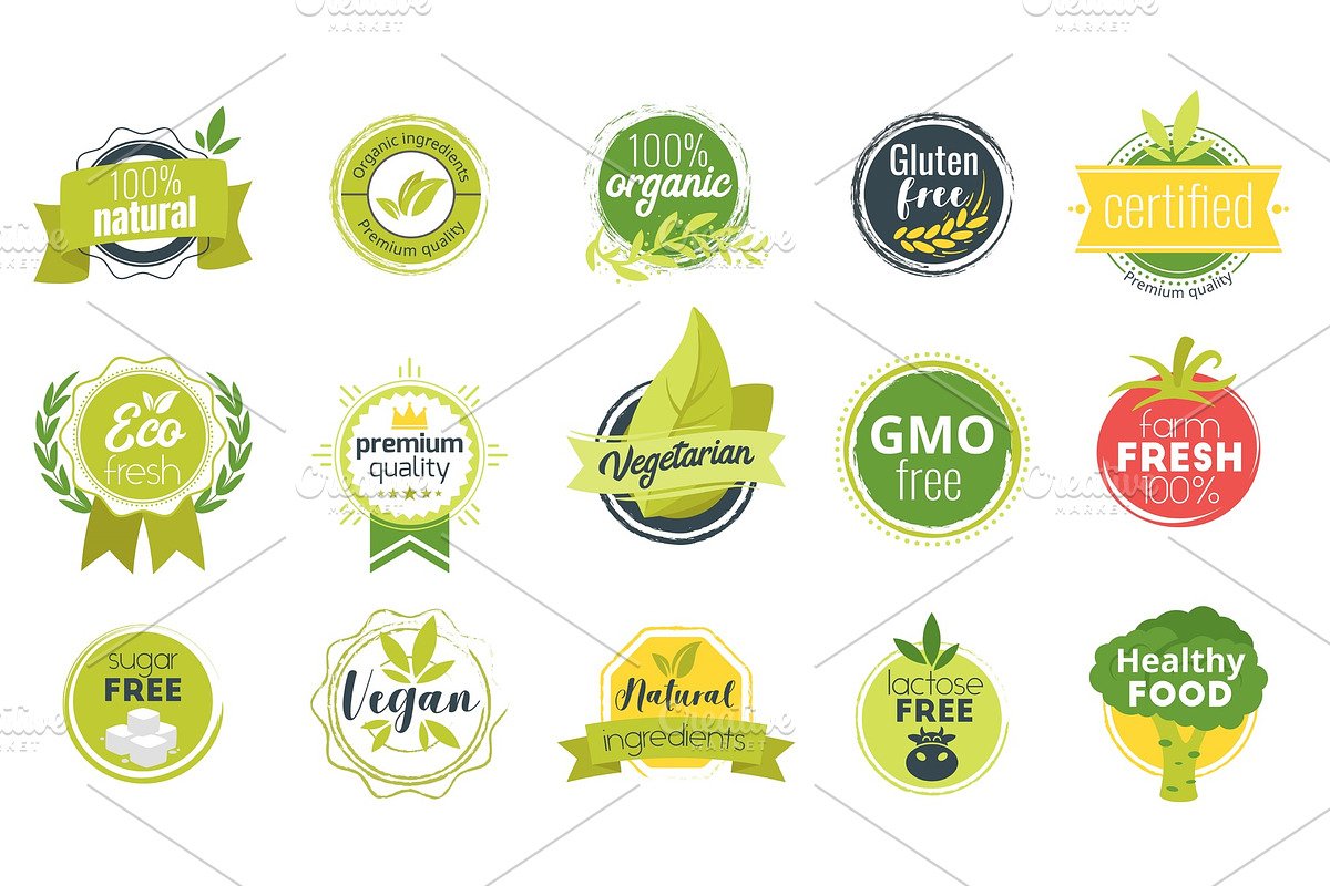 Natural food sticker or seal. in Illustrations - product preview 8