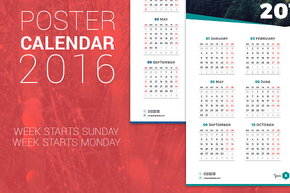 Poster Calendar 2016 in Stationery Templates - product preview 1
