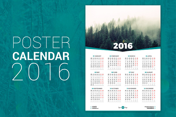 Poster Calendar 2016 in Stationery Templates - product preview 3