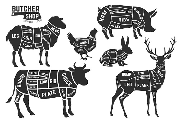 Farm animals cuts set in 3 styles in Illustrations - product preview 4