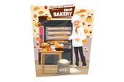 Bakery and baker. Pastry food