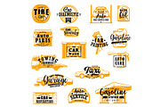 Car service vector icons, lettering