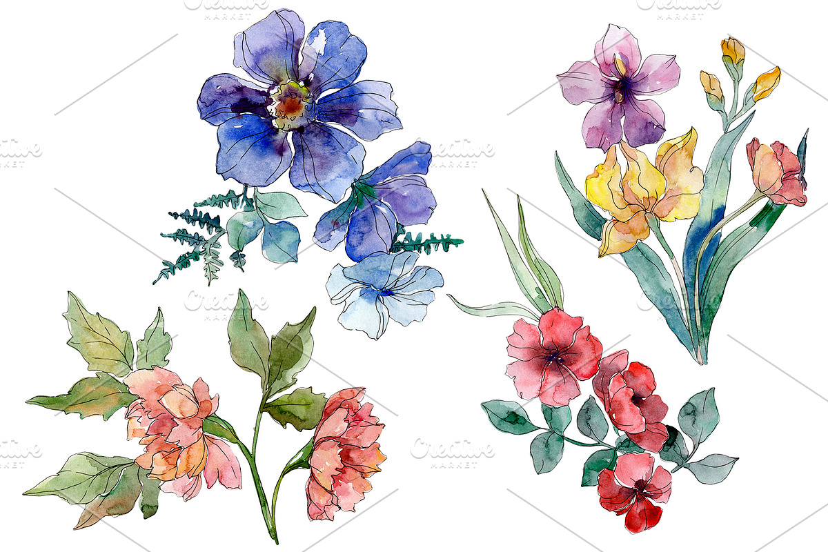 Wildflowers Watercolor png  in Illustrations - product preview 8