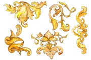 Gold monograms Watercolor png 