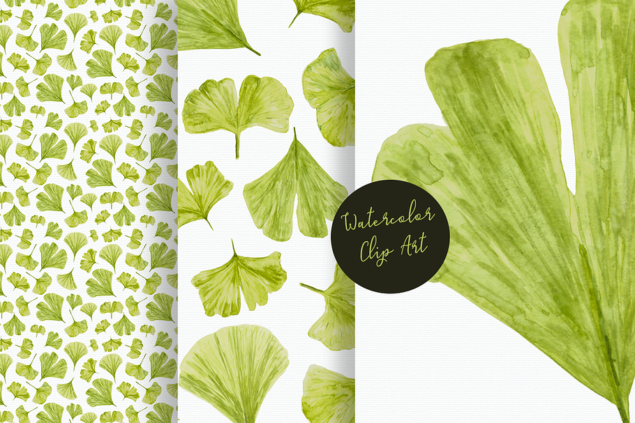 Watercolor Ginkgo Clip Art & Pattern in Patterns - product preview 8