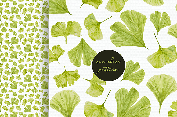 Watercolor Ginkgo Clip Art & Pattern in Patterns - product preview 2