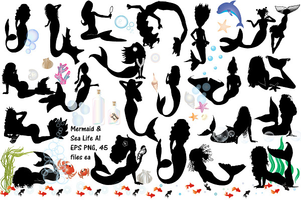 Mermaid Silhouette AI EPS PNG