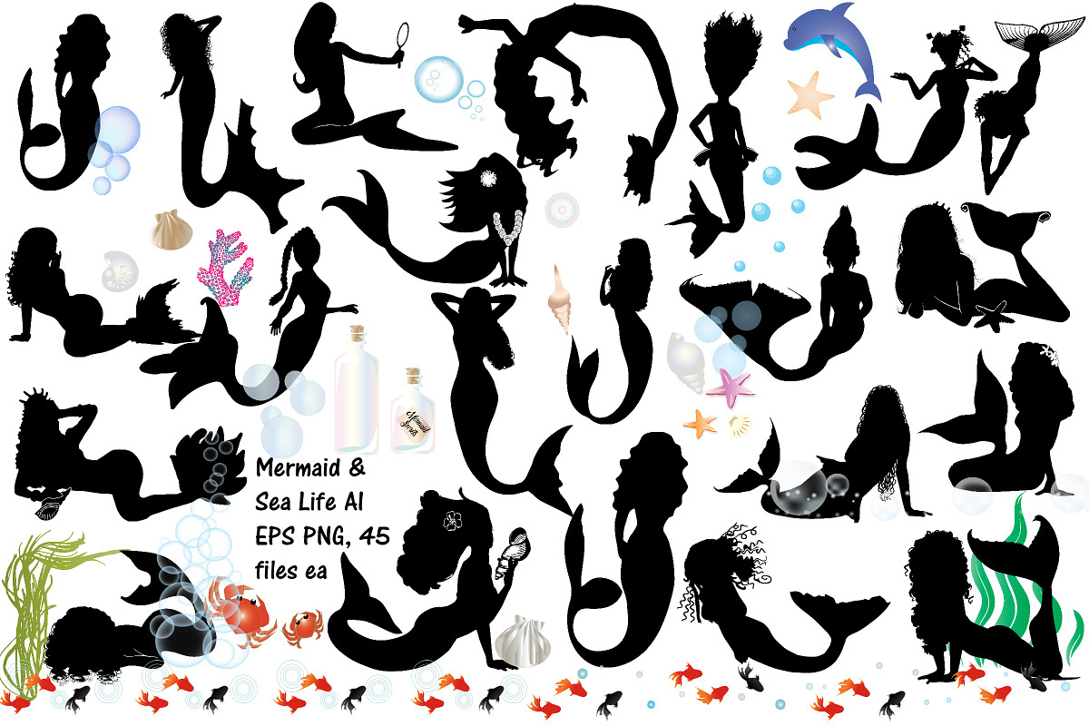 Mermaid Silhouette AI EPS PNG in Illustrations - product preview 8