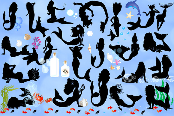 Mermaid Silhouette AI EPS PNG in Illustrations - product preview 1
