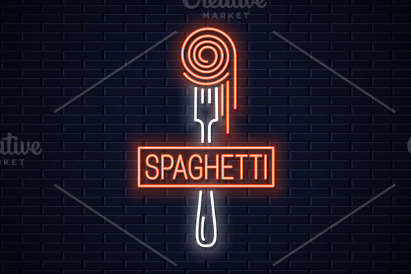 Spaghetti on fork neon sign.