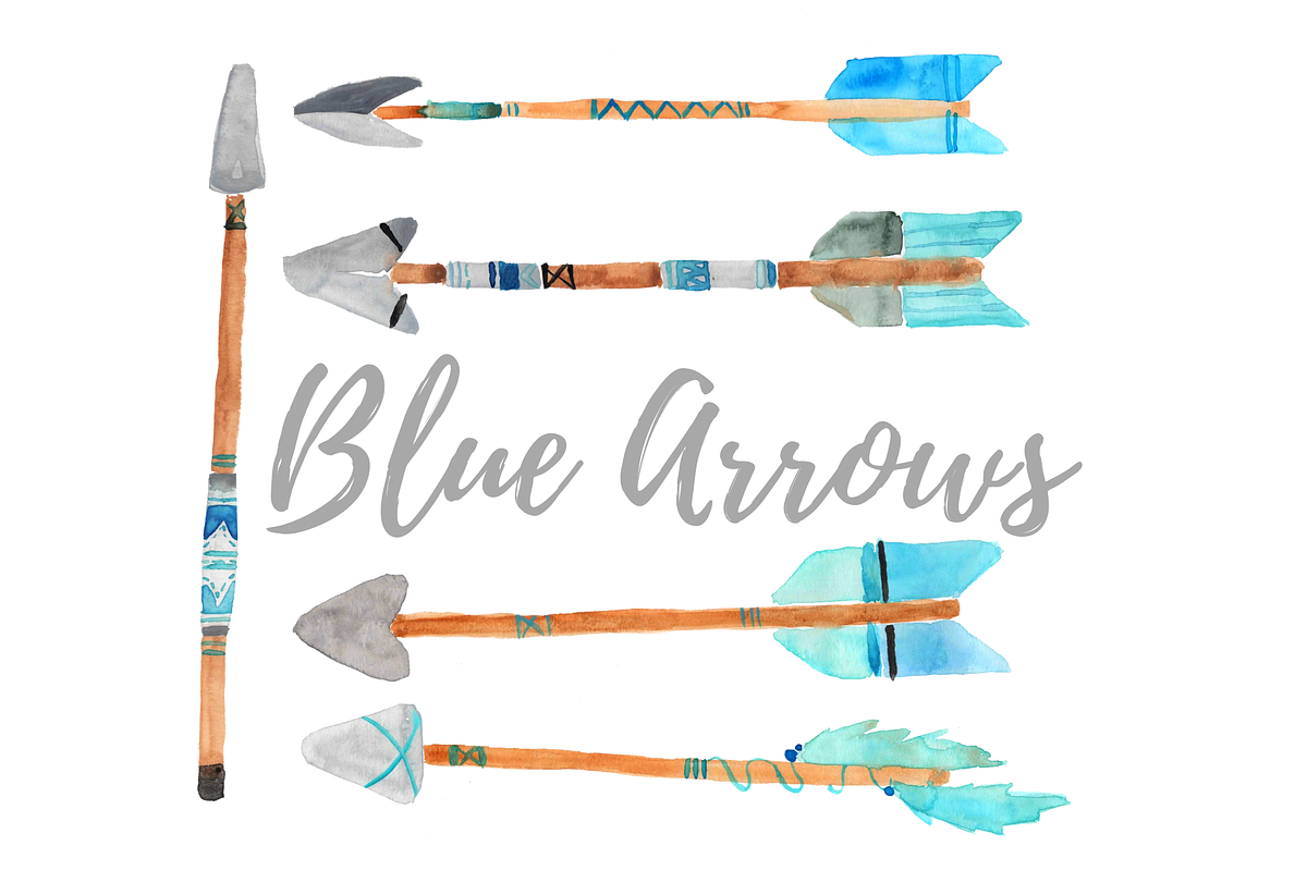 Watercolor Tribal Blue Arrow Clipart in Illustrations - product preview 8