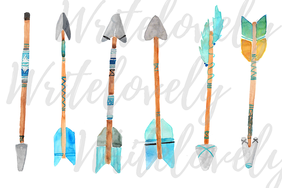 Watercolor Tribal Blue Arrow Clipart in Illustrations - product preview 1