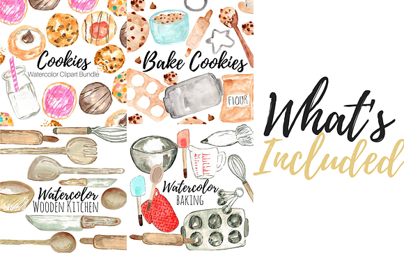 31 Watercolor Cookie Baking Clipart in Illustrations - product preview 1