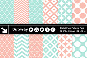Mint & Coral Retro Geometric Papers