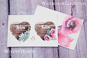 Watercolor Wooden Hearts