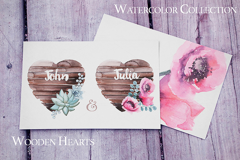 Watercolor Wooden Hearts in Illustrations - product preview 8