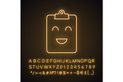 Smiling clipboard neon light icon