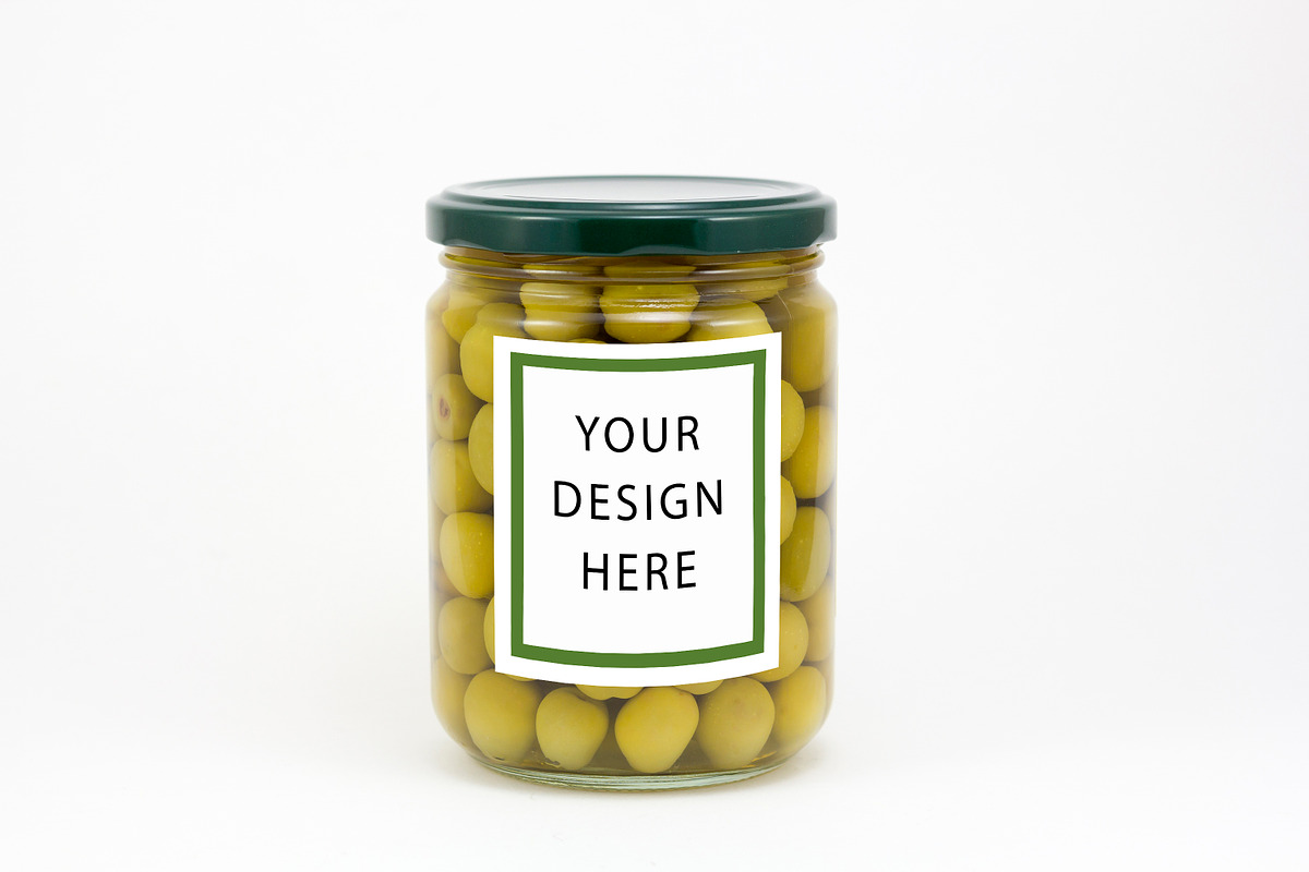 Olives glass jar mock up in Product Mockups - product preview 8