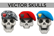 Human skulls with military berets