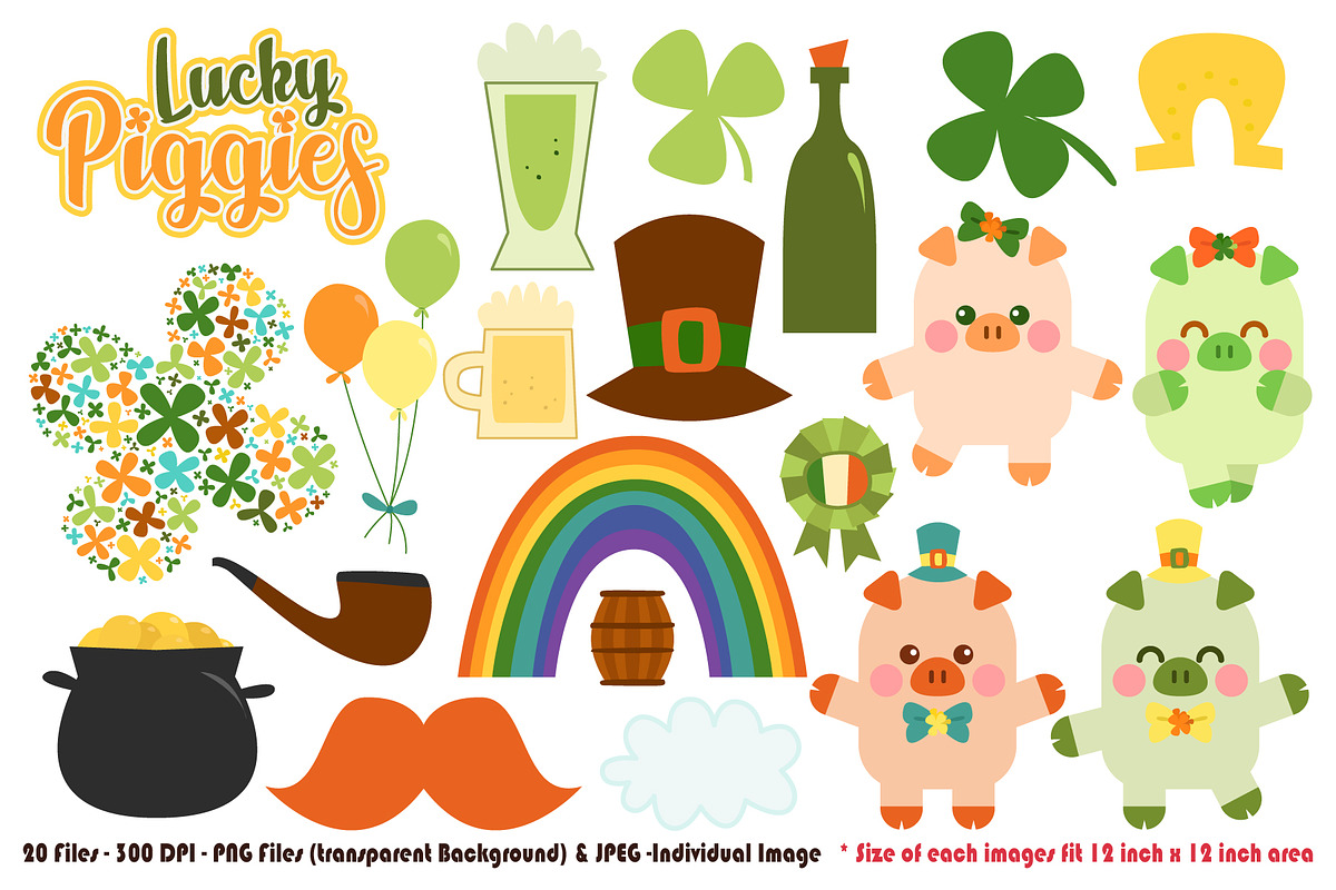 Lucky Piggies Digital Clip Art in Illustrations - product preview 8