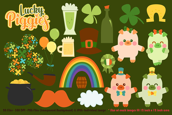 Lucky Piggies Digital Clip Art in Illustrations - product preview 3