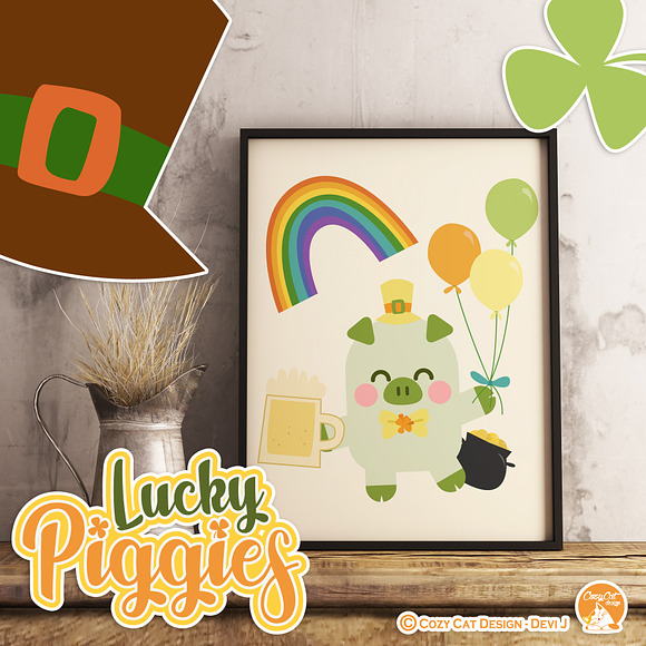 Lucky Piggies Digital Clip Art in Illustrations - product preview 4